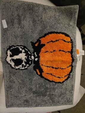 Disney Gray Bath Rug with Jack In A Orange Pumpkin and Black & White Skull